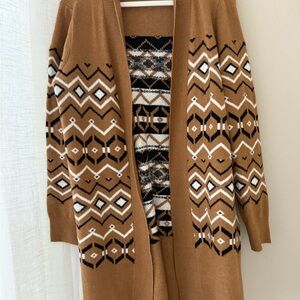 LOFT Brown Geometric Cardigan